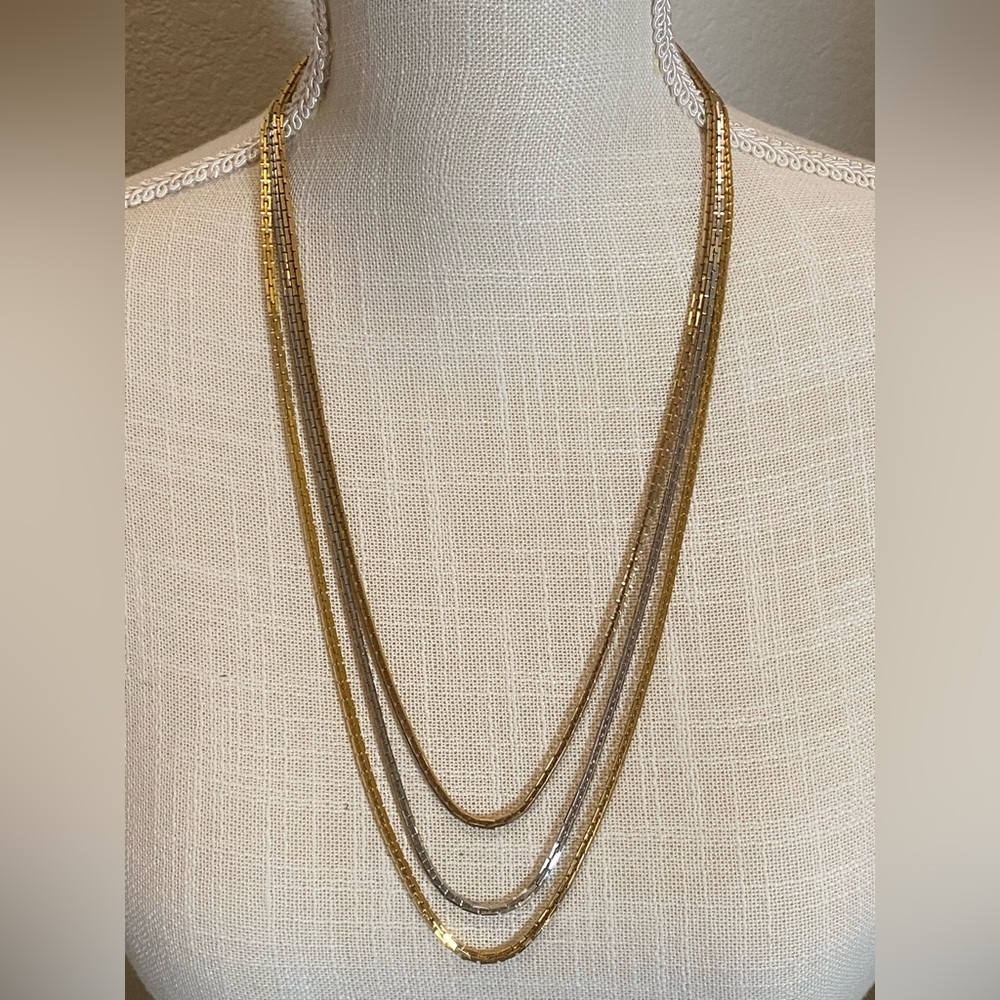 Vintage Trifari Gold & Silver 3 Strand Necklace